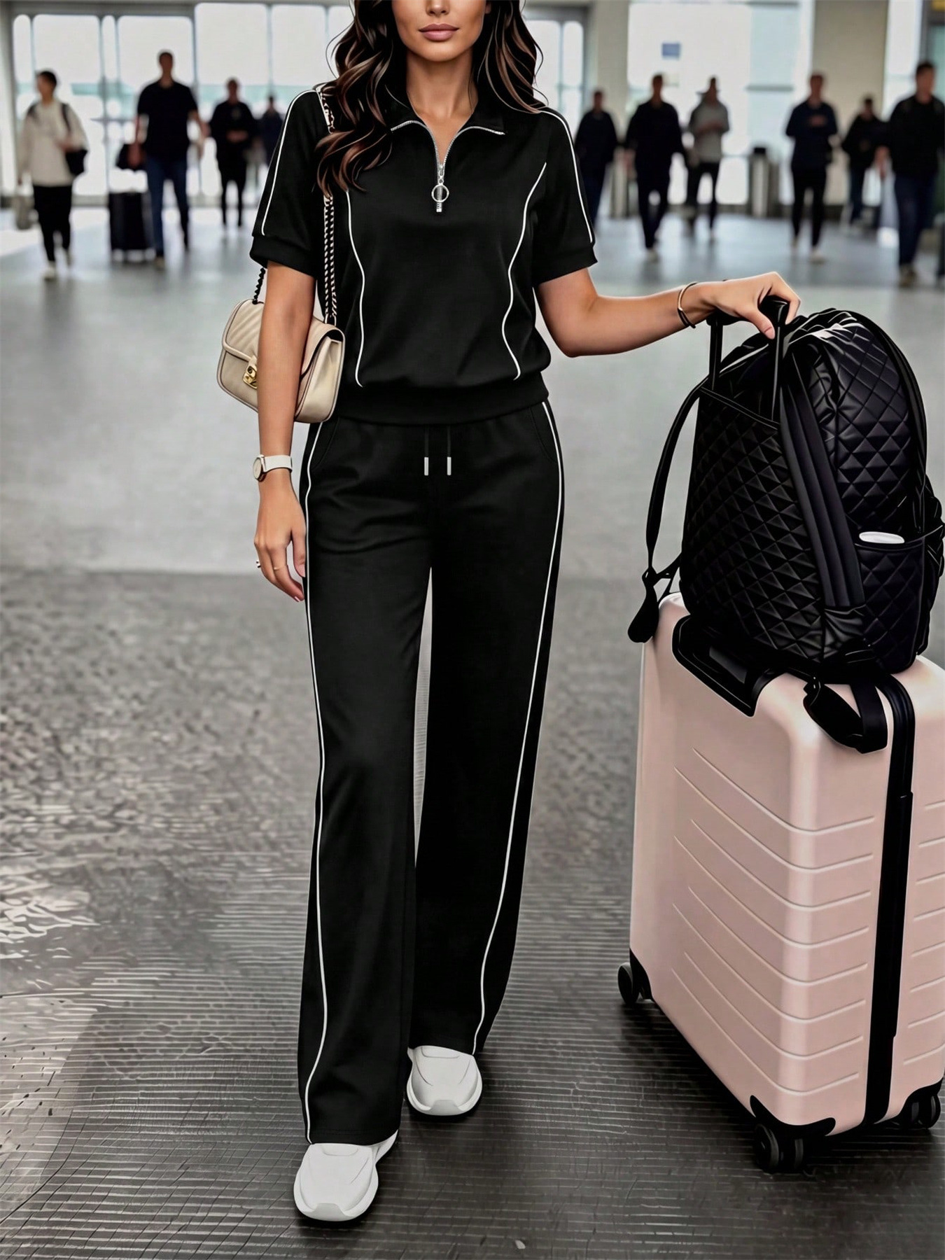 Women's Spring/Summer Short-Sleeved Two Piece Set European American Fashion Trendy Casual Regular Fit_ecoleips.com