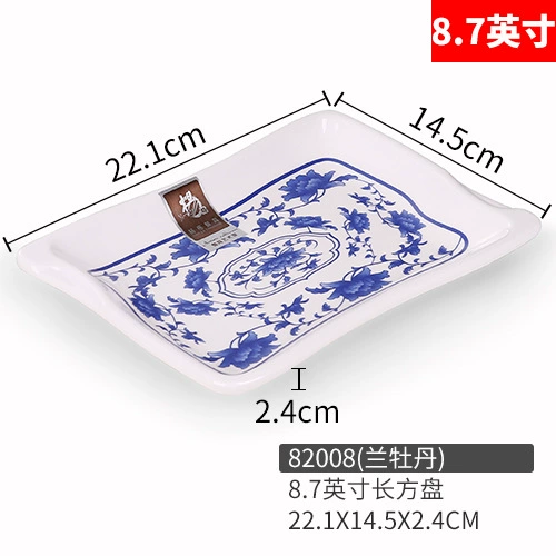 Blue and white plastic rectangular tableware for commercial use, wholesale