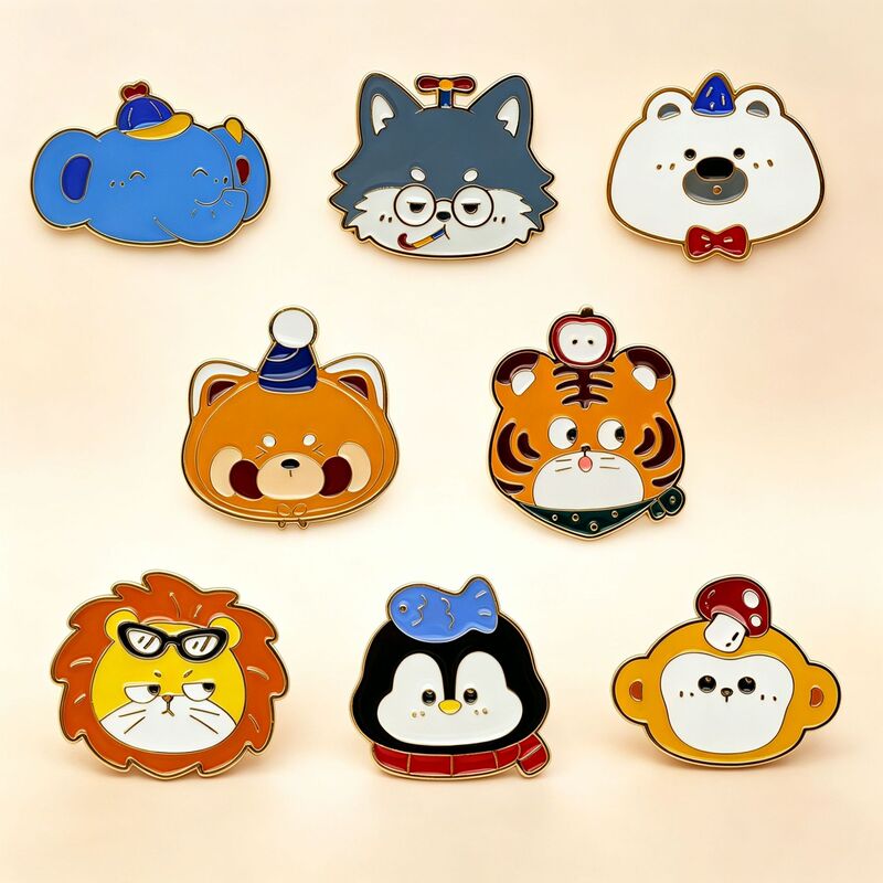 Cute Zoo Badges, Lion, Tiger, Penguin, Golden Monkey Brooches, Red Panda Backpack Hat Decorations Accessories