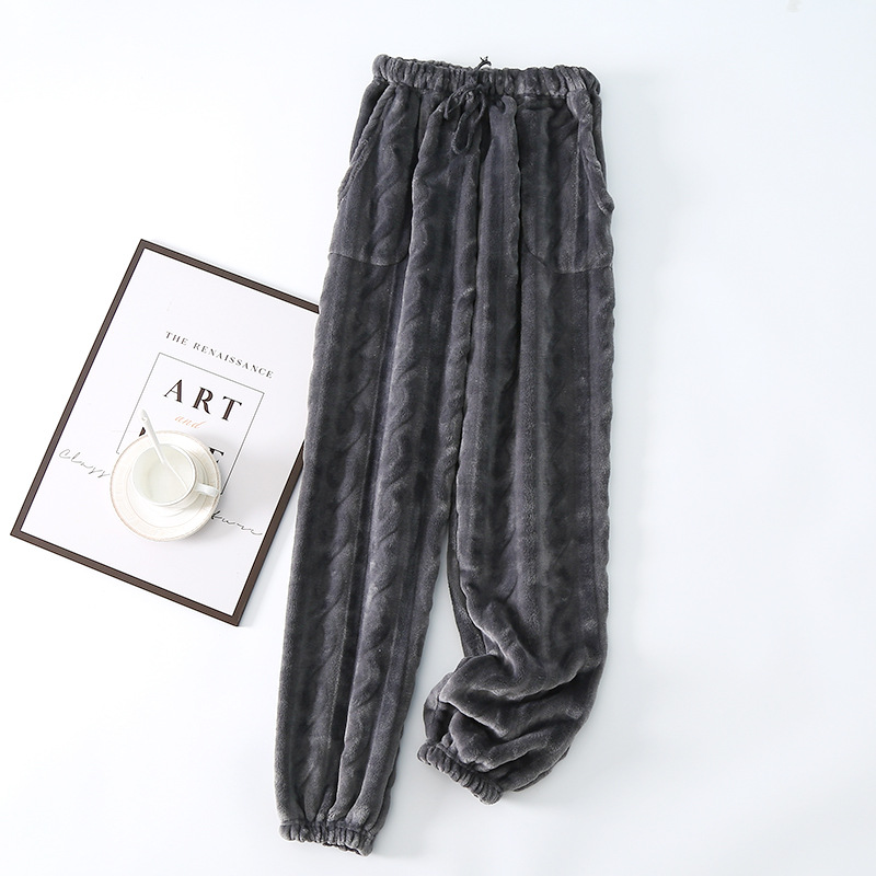 Pijama de invierno forrado de lana gruesa coral polar pantalones calientes pantalones de franela casa se pueden usar fuera de los pantalones de los hombres de la pareja