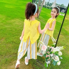 童装女童套装夏季无袖2025新款儿童洋气夏装背心薄款阔腿裤两件套