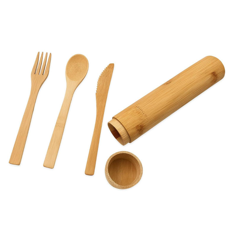 Cuchillo, tenedor y cuchara de bambú de Amazon, vajilla de bambú, caja de regalo de almacenamiento de tubos de bambú, vajilla portátil de bambú personalizada en tubo de regalo