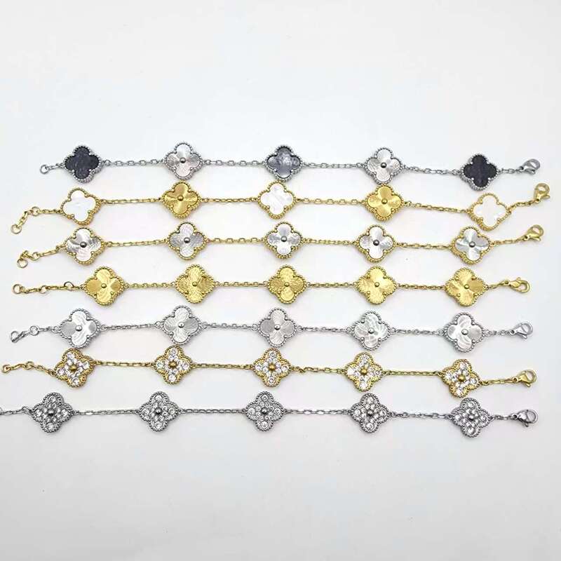 Cross-Border Titanium Steel High Version Four-Leaf Clover Bracelet Light Luxury Simple Natural Mother-Of-Pearl Laser Five-Flower Versatile Bracelet Wholesale