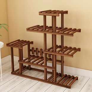 Flower Rack Balcony Storage Rack Living Room Floor-Standing Indoor Household Multi-Layer Iron Solid Wood Pothos Plant Display Flower Pot Rack