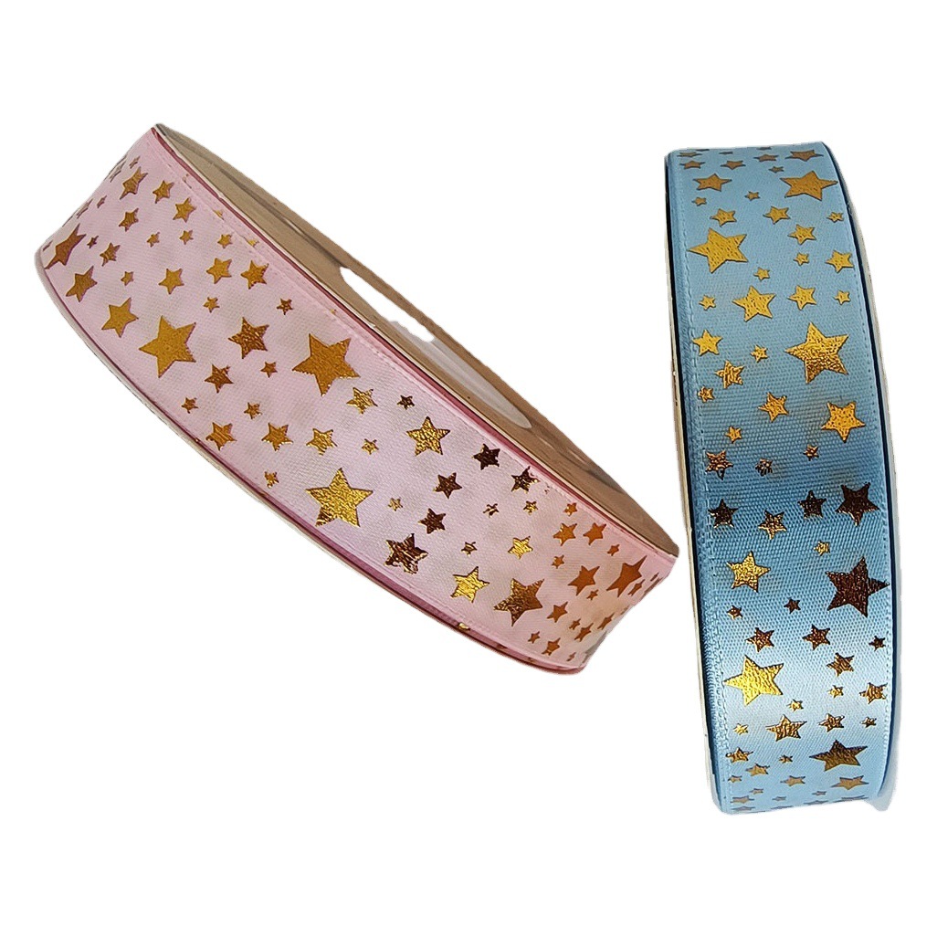 8 puntos bronceado cinta de poliéster estrella de cinco puntas impresión de la cinta de la flor pastel caja de regalo cinta de embalaje en la acción al por mayor