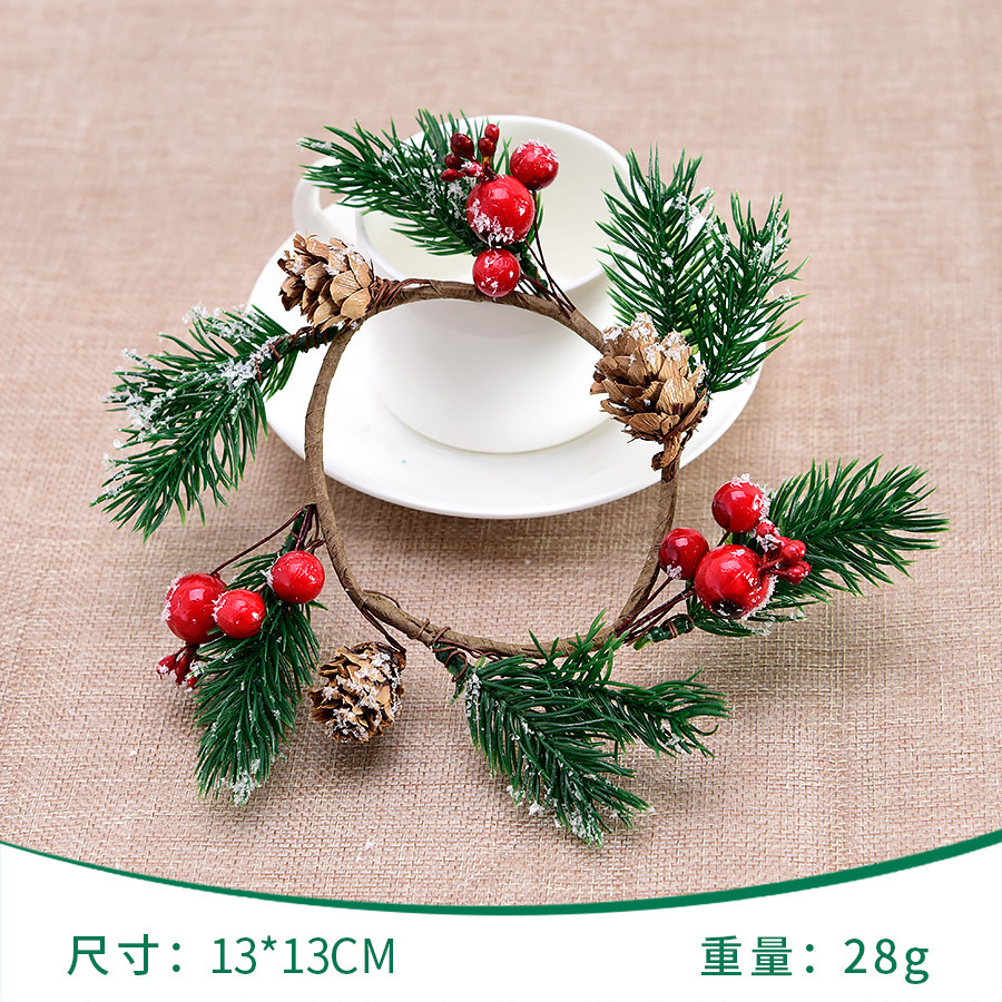Guirnalda navideña de piñas, decoración para puertas y ventanas, suministros de PVC, frutos rojos, guirnalda pequeña, anillo de enredadera, colgante, adornos pequeños para árbol de Navidad
