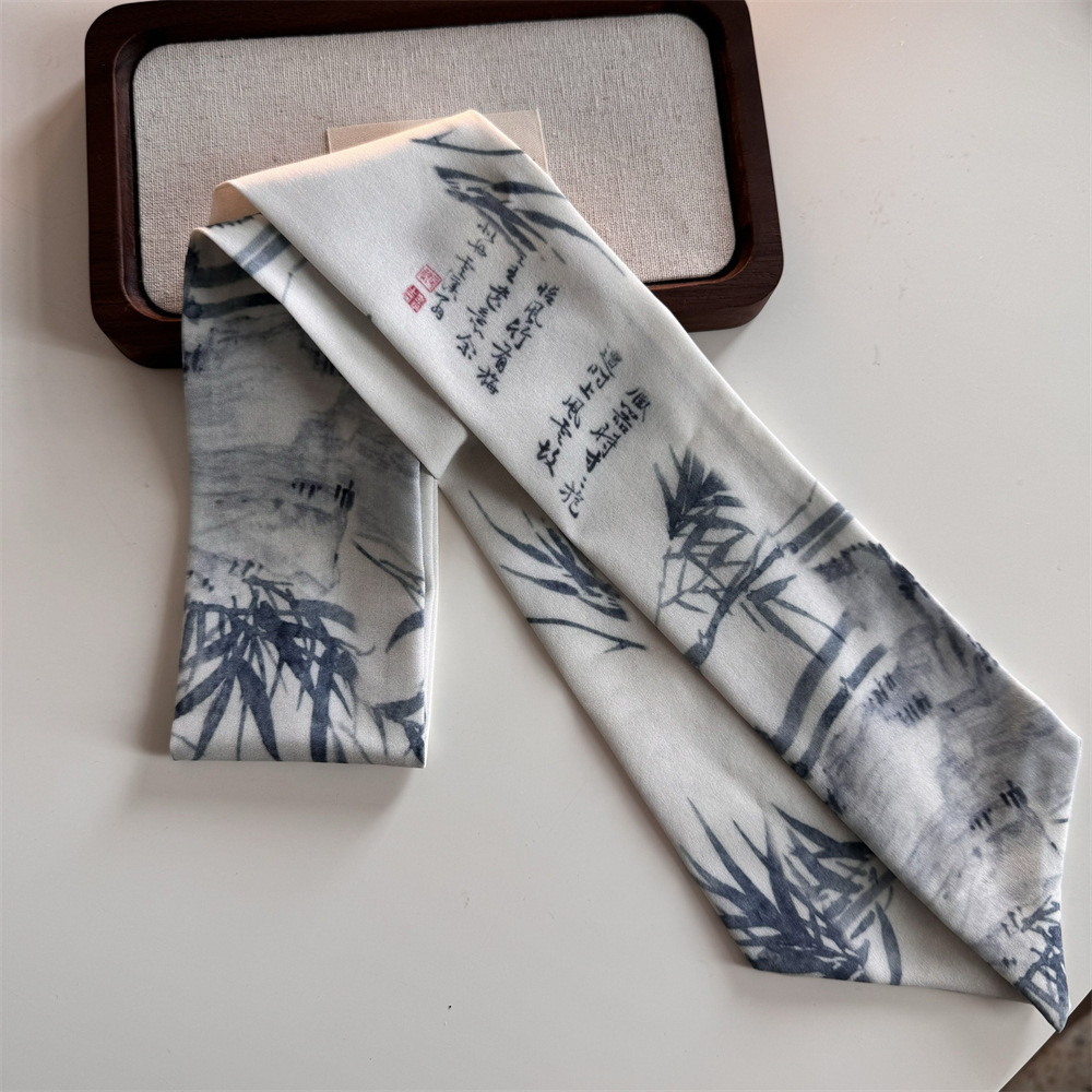 Бамбуковая лента с каллиграфией и росписью-бежевая