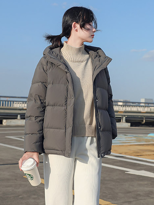 连帽小个子羽绒服女短款2025冬新款时尚休闲宽松加厚白鸭绒面包服|undefined