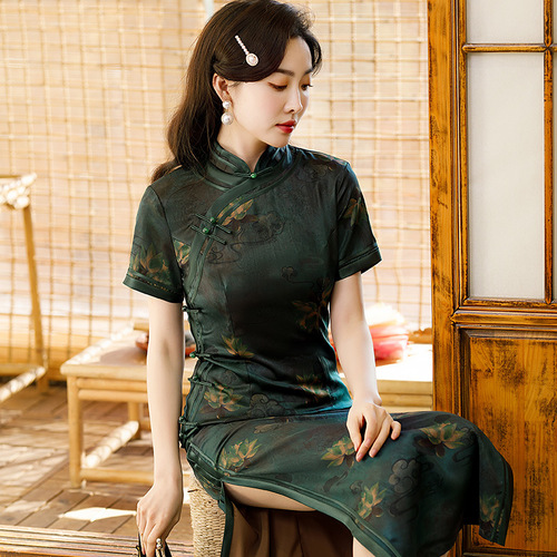 Retro Chinese Dress oriental old shanghai Qipao morality cheongsam Chinese wind collar fashion cheongsam party dresses with short sleeves 