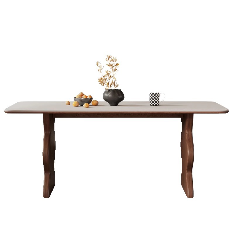 Mesas y sillas de comedor de madera maciza de estilo antiguo 2024 Nueva sala de estar Serie de crema francesa americana Tablero de roca retro nórdico Fresno blanco