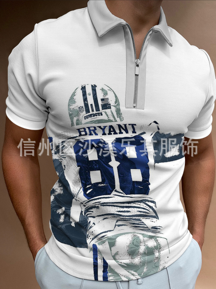 Camisa POLO con cremallera con cuello alto y estampado 3D para hombres urbanos europeos y americanos