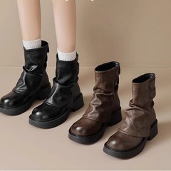 Fuji Shoe Shop メイラード ショートブーツ レディース 春秋 シングルブーツ 2025新作 厚底 ブラウン パンツ ナイト マーティンブーツ
