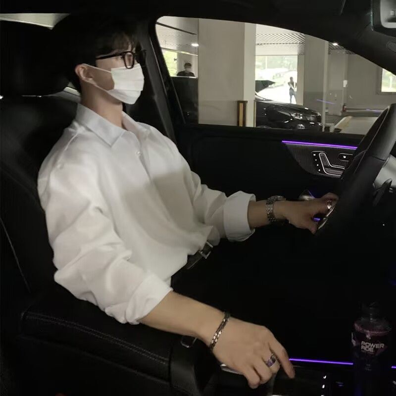 スポットシャツメンズ夏薄手軽熟スタイルドレープ香港風和風白ゆったり長袖シャツカジュアルジャケット|undefined