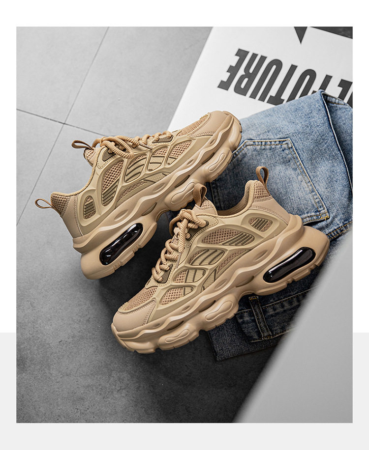 Giày sneaker nam cổ thấp buộc dây đế dày bọc da phong cách thời trang, giày thể thao tăng chiều cao — Cà phê ZS-F 8965m, ZS-F8965 Xingka, ZS-F8965 màu đen chi tiết 12