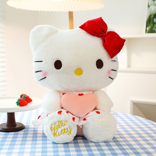New Cartoon Heart Hello KT Cat Plush Toy Doll Girl Heart Bow Cat Pillow as a Gift for Girlfriend