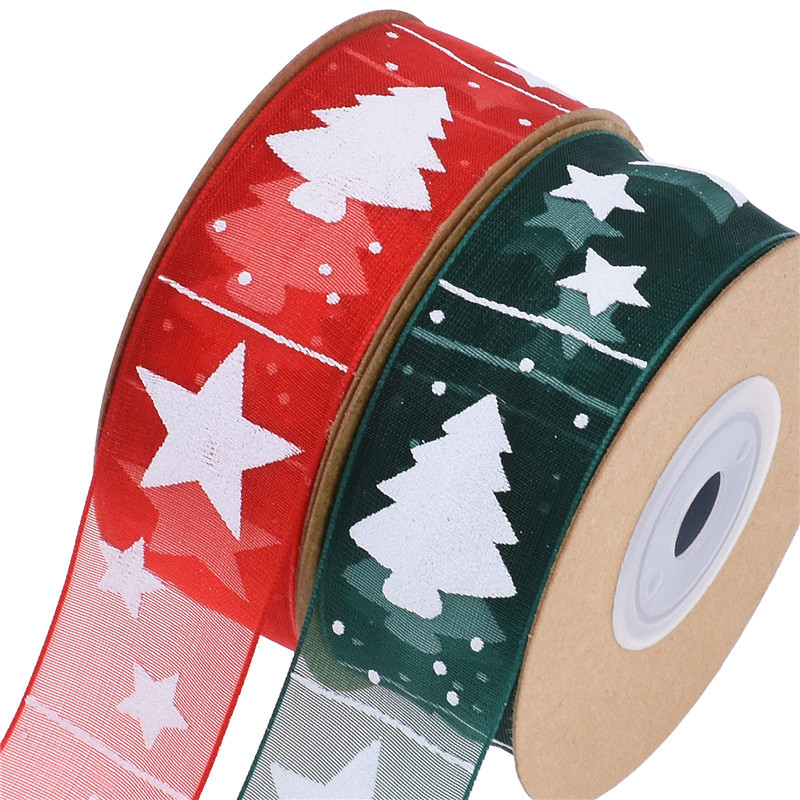 Transfronterizo Amazon nuevo árbol de Navidad impreso cinta de regalo embalaje decoración del árbol de Navidad material cinta de hilo transparente