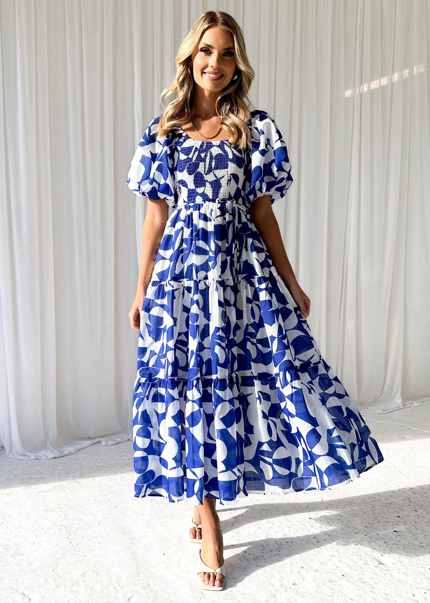266g Weight Maxi Long Dress Dress Length Type Short Sleeve Sleeve Length Swing Dress Dresses Type Puff Sleeve Sleeve Type Polyester Fabric Type High Waist Waist Line Holiday, Daily Occasion Off Shoulder Neckline Slim Fit Type Flower Pattern Spring Season Women's Gender Printing Design Elegant, Pastoral Style Wholesale Women's Elegant Pastoral Printing Flower Holiday Daily Off Shoulder Short Sleeve Swing Dress 27