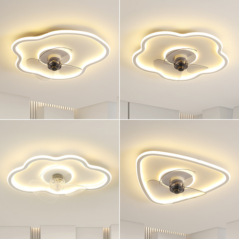 Children's Room Fan Lamp 2024 New Modern Simple Flower Shape Home Main Bedroom Ceiling Fan Invisible Suspension Lamp