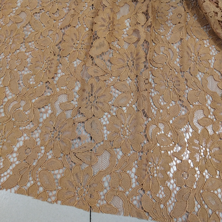 镂空蕾丝浅咖啡焦糖色棉蕾丝带骨线网眼布料夏季女装旗袍连衣裙修