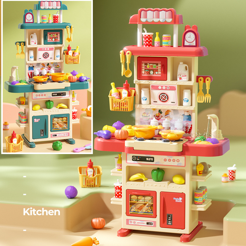 Cross-border children's 83cm sound and light simulation smoke spray water kitchen tableware table play house toy cooking set