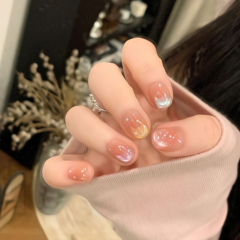 【Ling Luo Original】Cute Korean-Style Dopamine Ins Thanos Cat Short Style Atmospheric Cat Eye Handmade Nail Art Wholesale