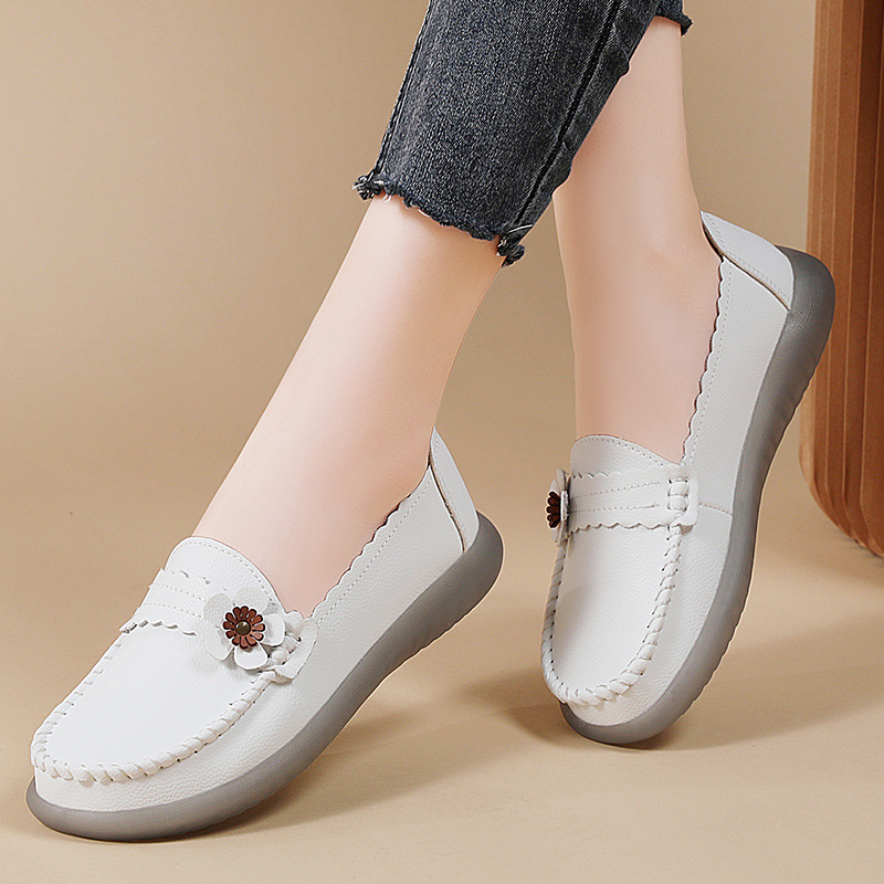 2025新款真皮乐福鞋女休闲单鞋套脚包子鞋防滑透气百搭妈妈鞋女鞋