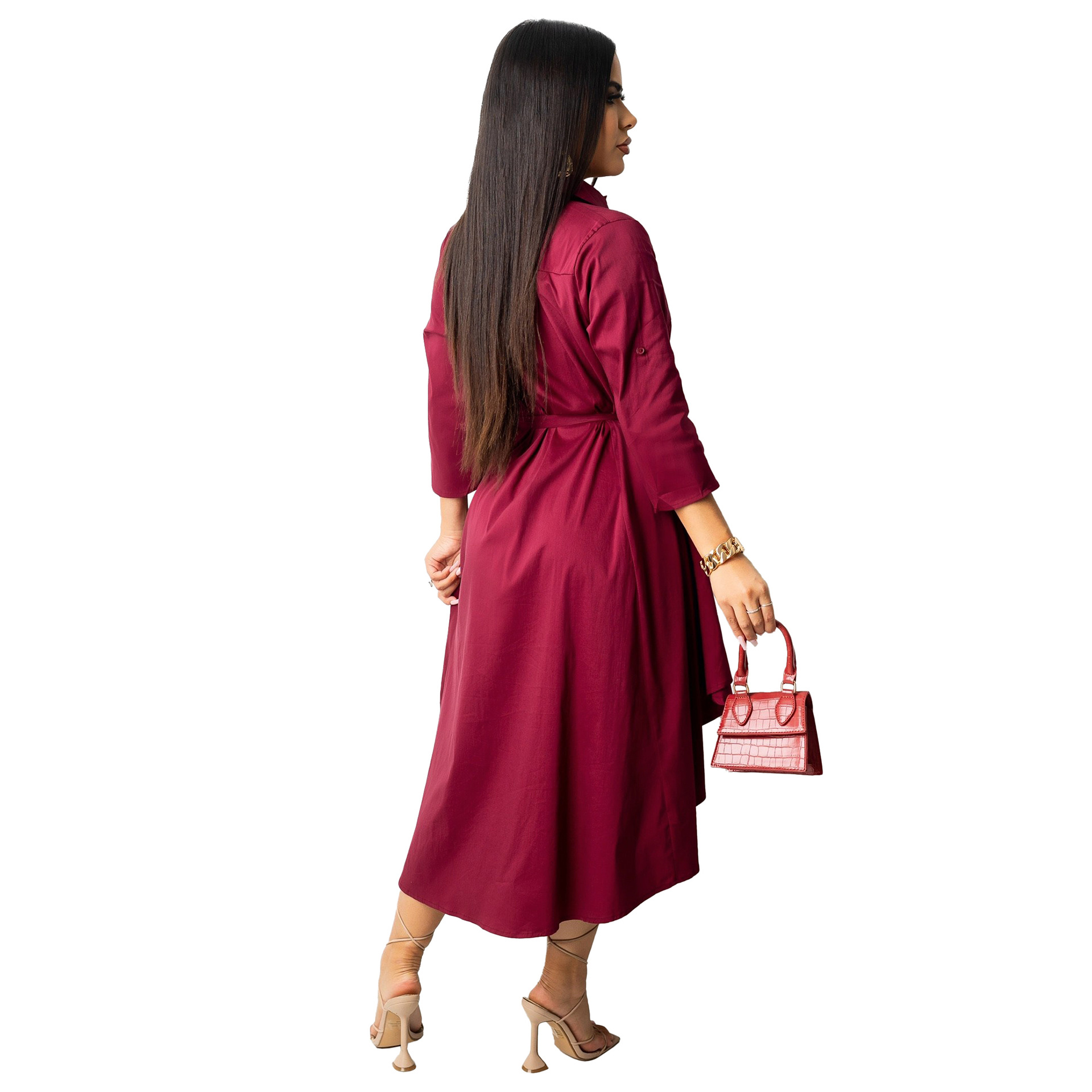 Autumn Winter Irregular Asymmetric Half Sleeve Long Shirt Dress