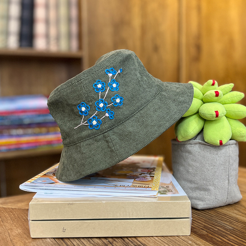Lu bordado a mano diy sombrero de pescador sombrero de deportes para hombres y mujeres estudiantes sombrero de flores de dibujos animados casuales coreanos