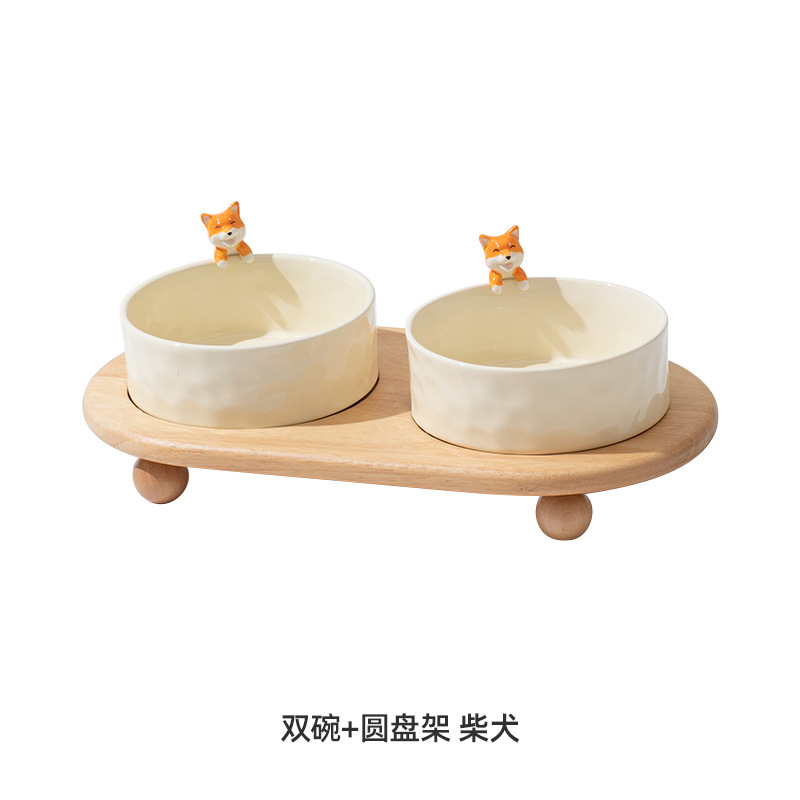 Cerámica pintada a mano mascota doble tazón alto pie anti-golpe cuello protección gato tazón gato comida tazón perro tazón al por mayor