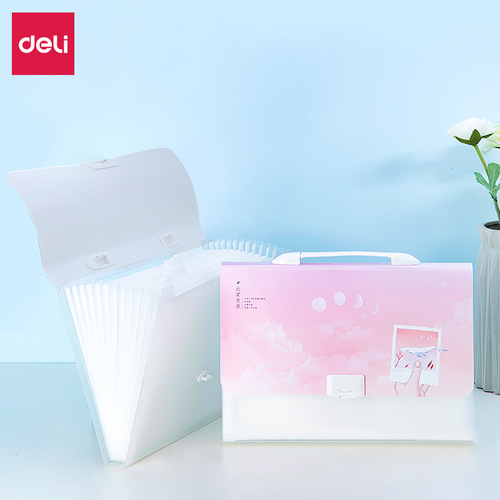 Deli a4 file bag portable accordion bag folder test paper bag student stationery 13 grid file storage bag hand