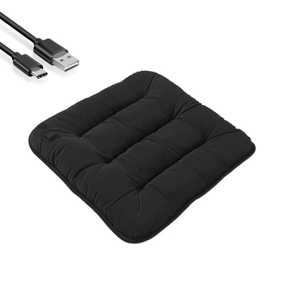 Graphene Car Heated Seat Cushion Winter Plush Seat Pad 12V Universal Car Warm USB Electric Single-Piece Pad (Multi-function pad) - black