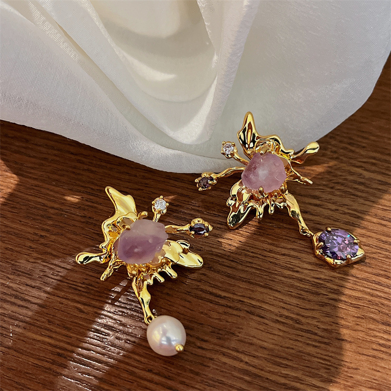 Lady Square Copper Irregular Beaded Plating Zircon Womenu0027S Earrings Necklace