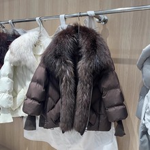 跨境欧洲站2025冬季新款貉子大毛领羽绒服女短款宽松加厚皮草外套