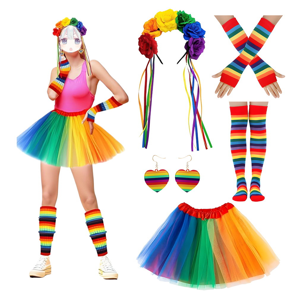 Festival del arco iris pelucas coloridas arco iris bandas de cabello tocado de fiesta disfraz de espectáculo de vestuario accesorios