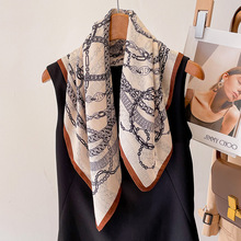 韩版新款秋夏季链条棉麻手感小方巾职业领巾装饰发带丝巾护颈披肩