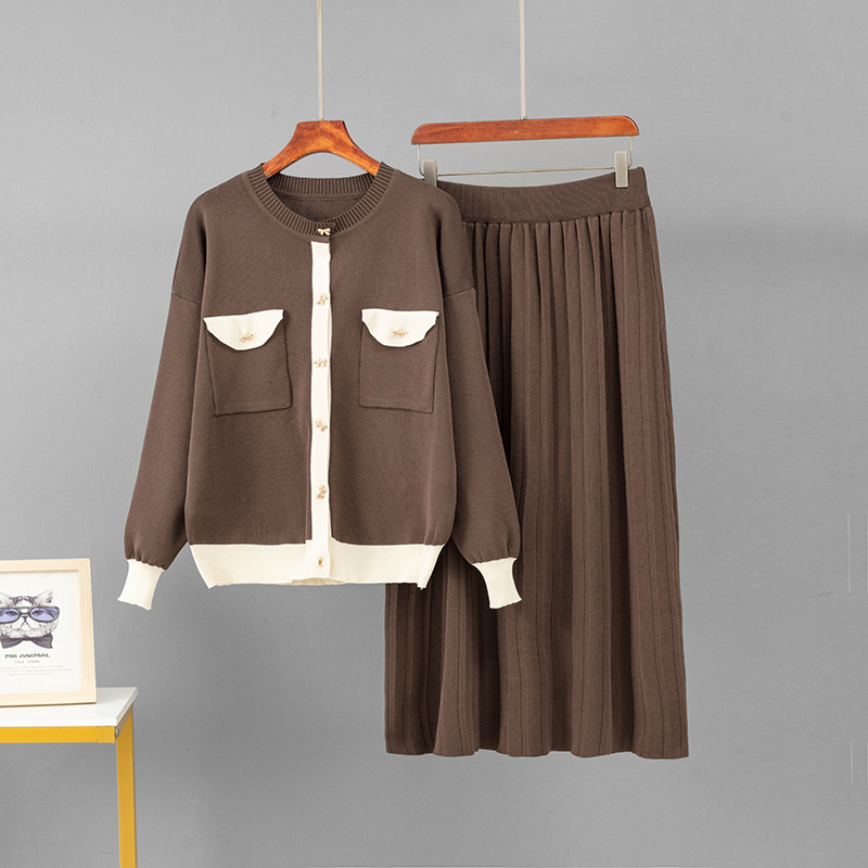 Women's Knitted Two Piece Cardigan And A-line Skirt Set Casual_voghion.com