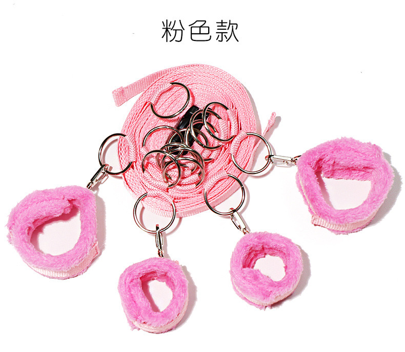 Nylon Bondage Restraint Set with Handcuffs and Shackles in Pink for Couples — detail image 21