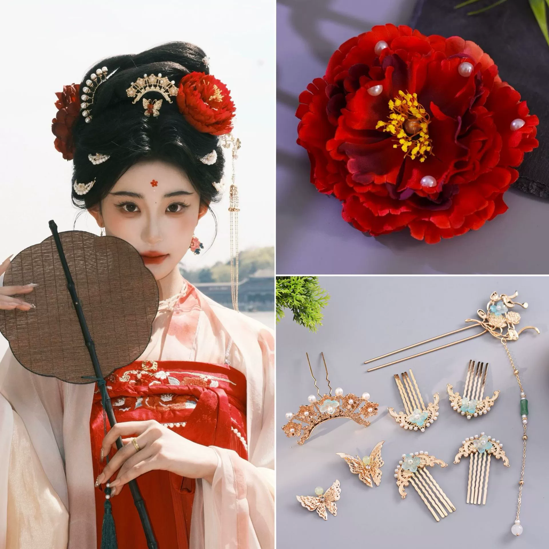 Аксессуар для волос в древнем стиле с короной и серьгами для нарядов ханьфу, похожий на те, которые носят Юэ Лин Ци Цзи, Цзю Цзиньи и Лу У И.