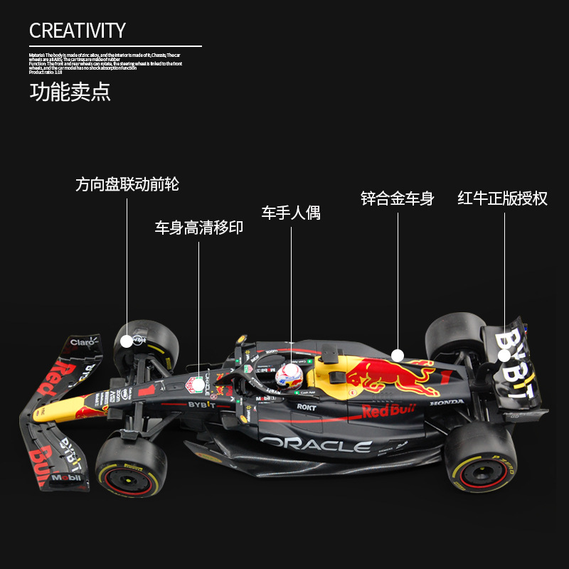 Bimego 2023 Red Bull RB19 Formula Racing Alloy Racing Model 1:18 Racing Model