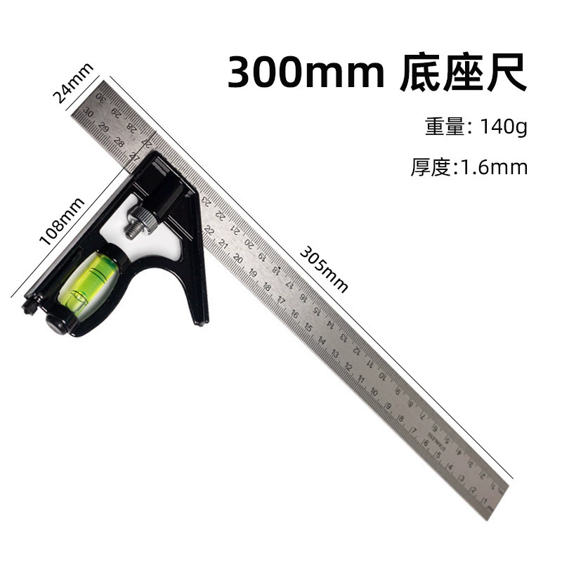 Red metric right angle movable backing ruler aluminum alloy triangle ruler 12-inch 90-degree light ruler measurement tool