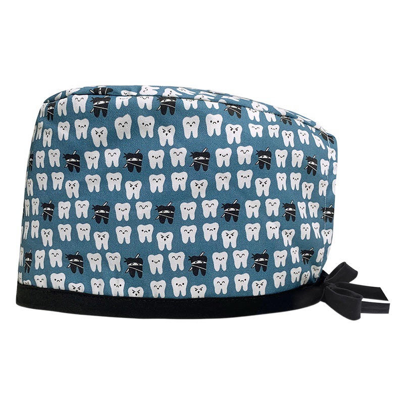 Amazon suministro de algodón puro impresión quirúrgica tapa femenina correa ajustable enfermera tapa médico dental oral fregar tapa