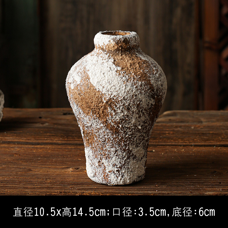 セラミック花瓶、レトロなわびさびスタイルのB&B装飾、中世の粗い陶器アートフラワーアレンジメント、家庭用家具、陶器のポット