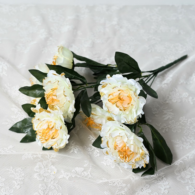 Simulación de flores de peonía al por mayor 7 flores falsas de peonía dorada flores flores falsas flores flores flores de seda decoración de boda simulación
