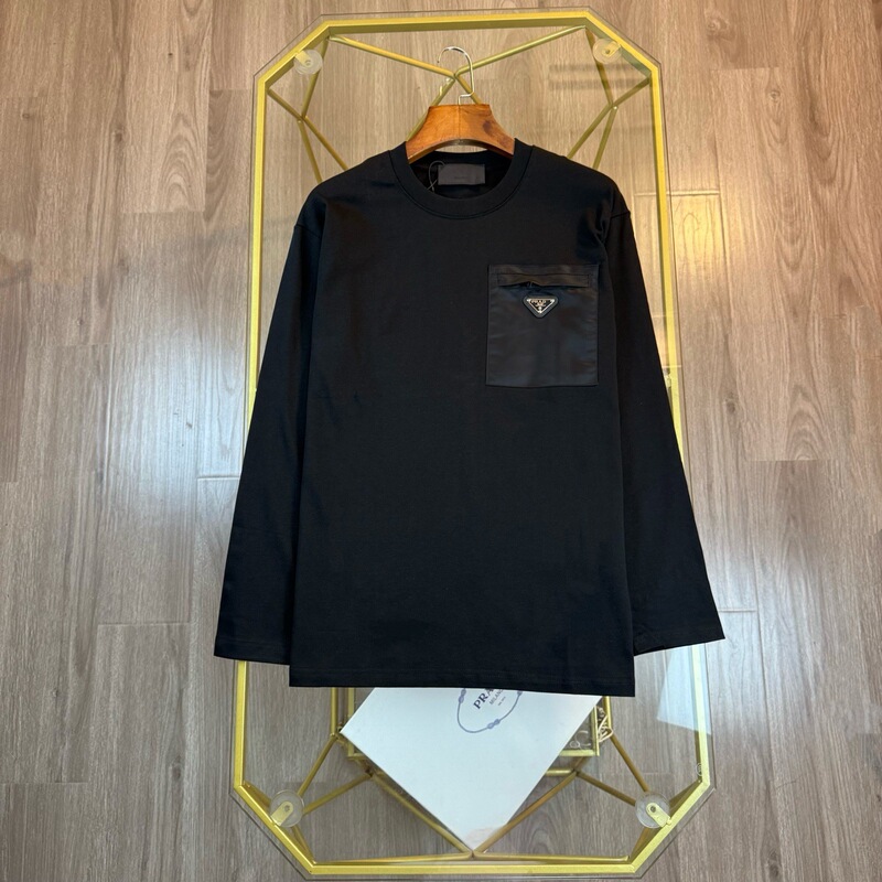 1.1 Correct Version 25 Monogram Mlb Miu Miu Pra Pullover Pocket Patchwork Crew Neck Base Long Sleeve T-Shirt for Men and Women