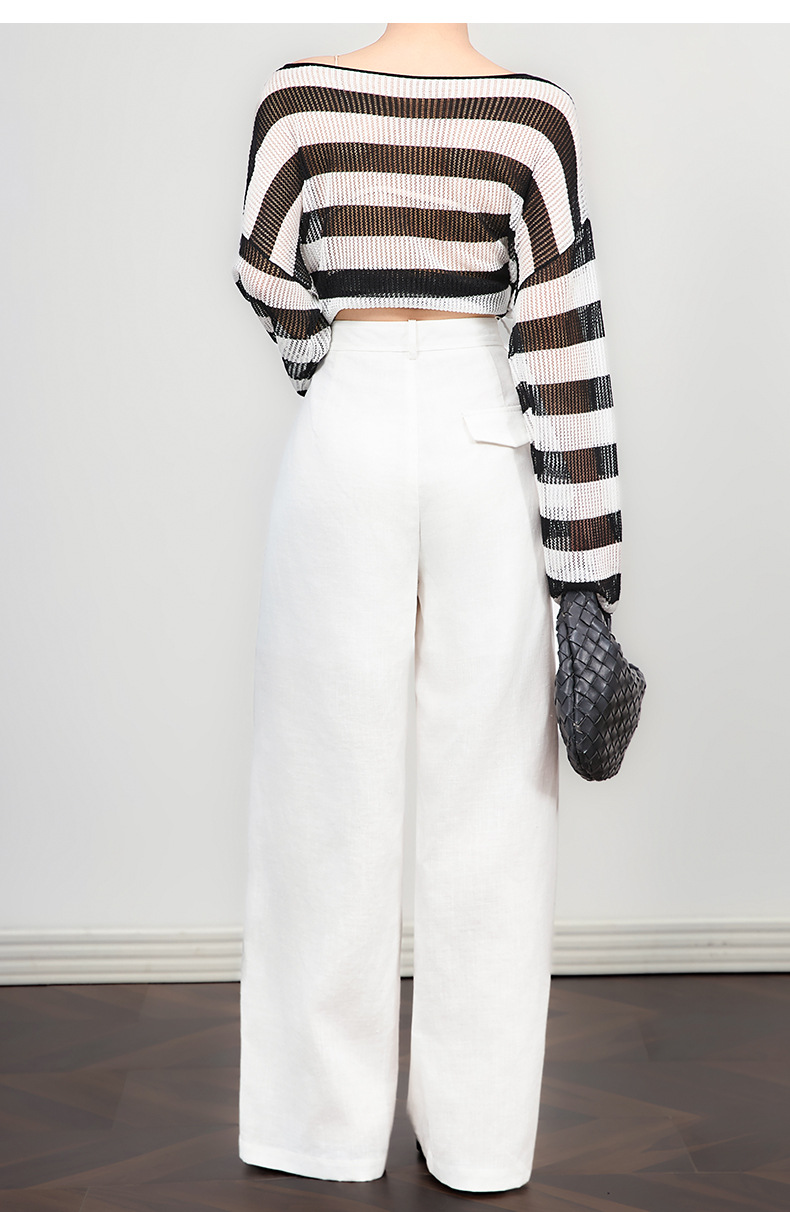 Quần âu ống rộng phong cách tiền cũ vải Tencel linen trắng mùa hè — Màu trắng chi tiết 14