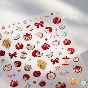 Cute Red Apple 3D Embossed Nail Art Three-Dimensional Sticker Cartoon Bow Love Cute Adhesive Nail Sticker Decoration