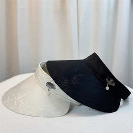 国风设计扇子空顶帽女高级感提花黑胶户外防紫外线休闲出游太阳帽