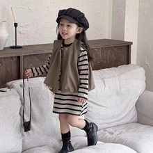 女童套装韩版马甲背心加条纹打底衫两件套2025春秋装新款外贸童装