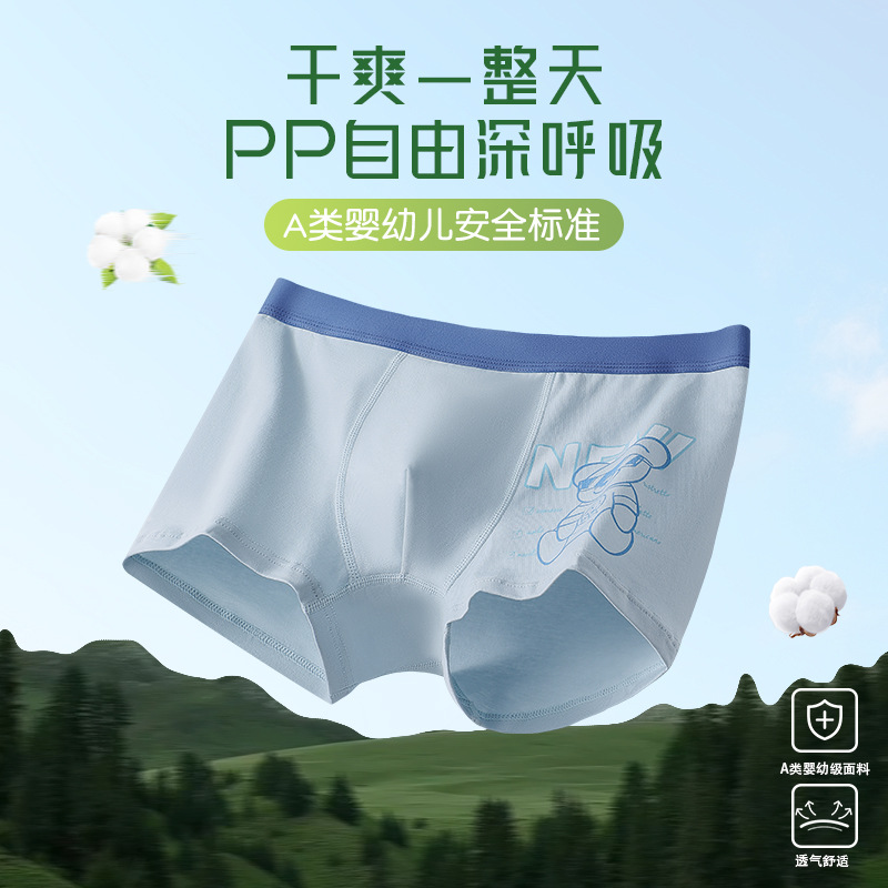 New Youth Pure Cotton Kidsren's Underwear Primary School Junior High School Students Category a Baby Cotton Boy Boxer Briefs 10A Antibacterial Crotch