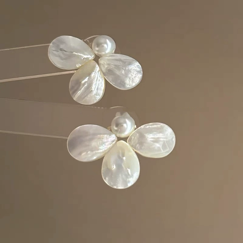 Серебряная игла, белый цирконий, модные милые серьги из жемчуга, цветок, французский стиль